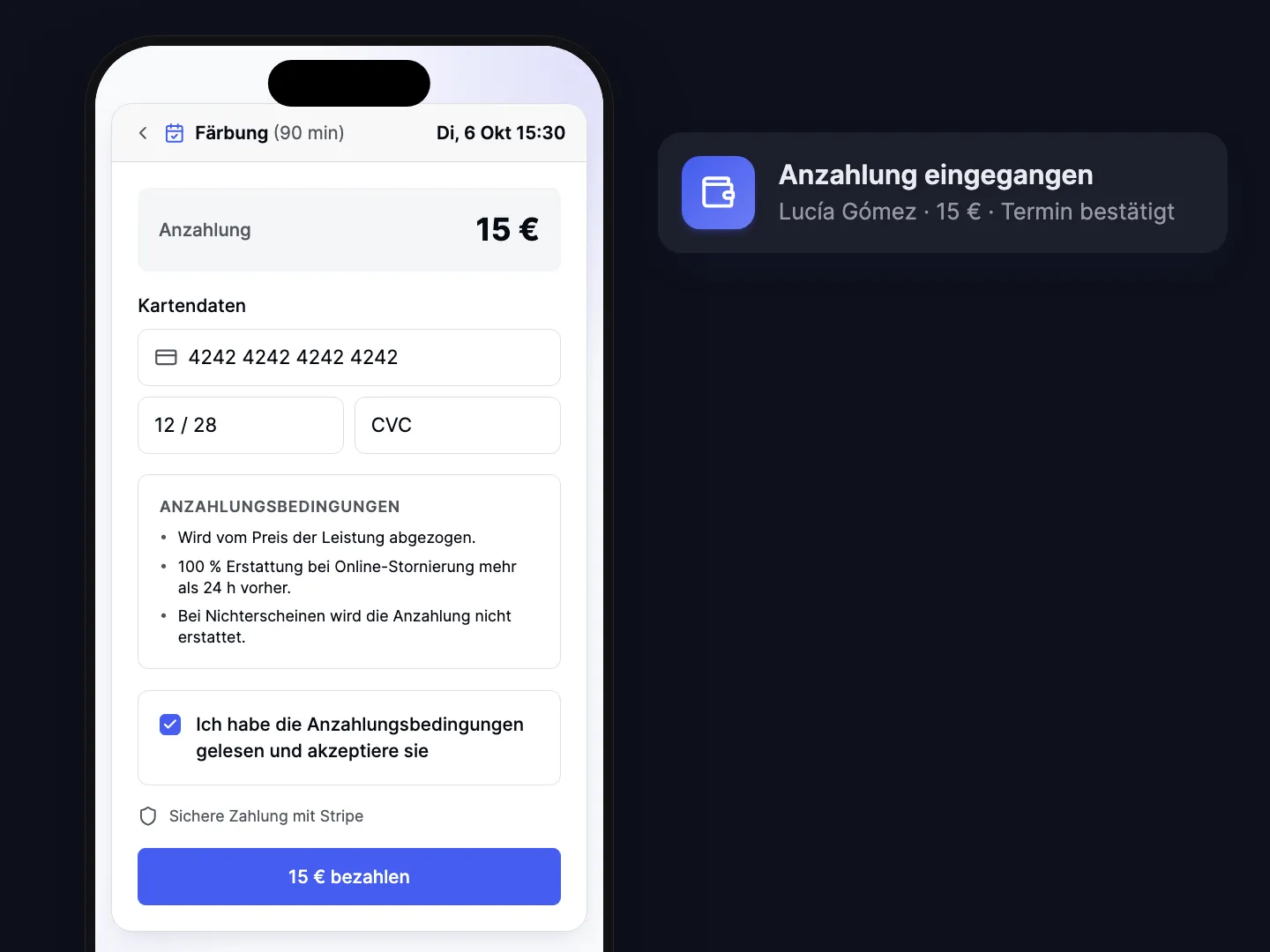 Anzahlung bei der Buchung kassieren