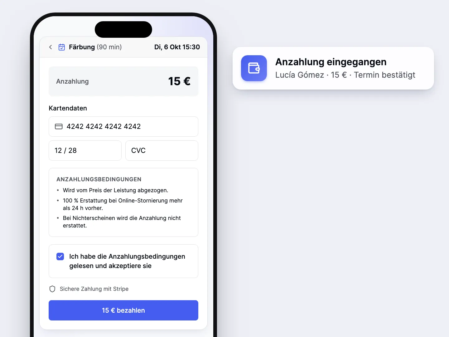 Anzahlung bei der Buchung kassieren