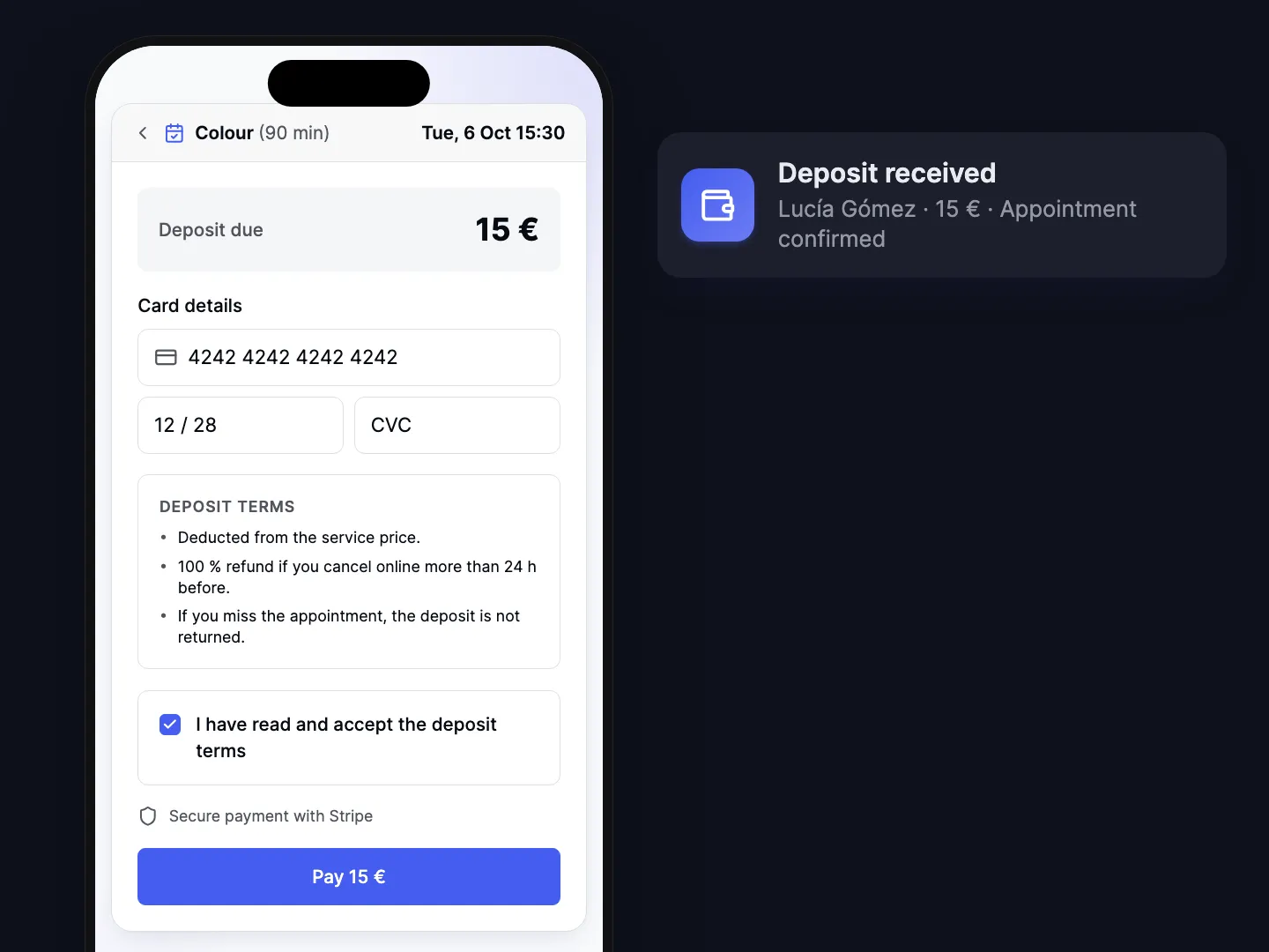 Take a deposit at booking