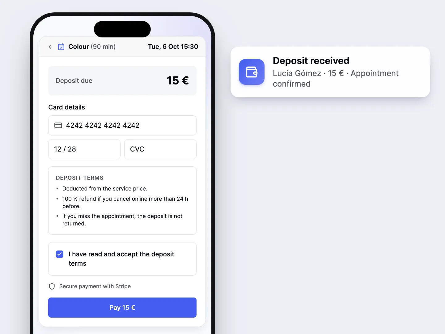 Take a deposit at booking