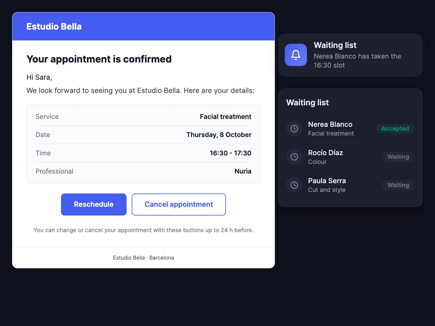 Appointment changes without phone calls