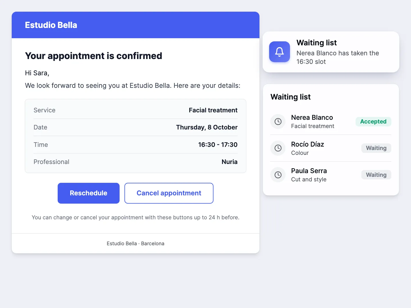 Appointment changes without phone calls