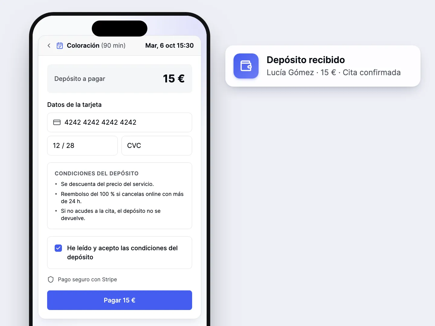 Cobra un depósito al reservar