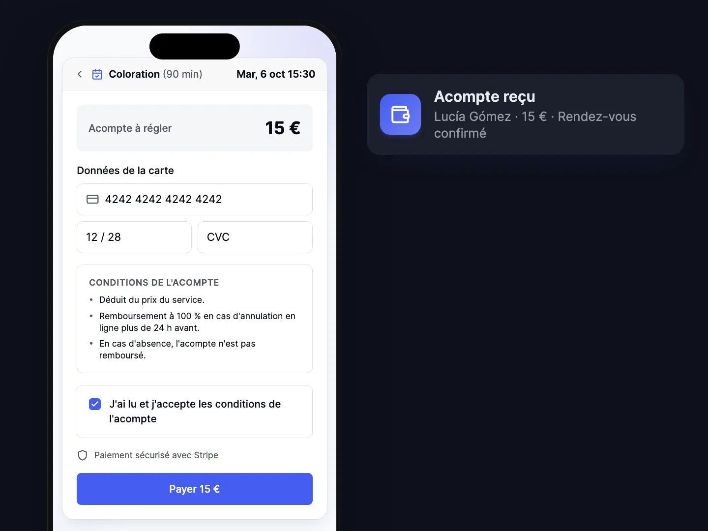 Encaissez un acompte à la réservation