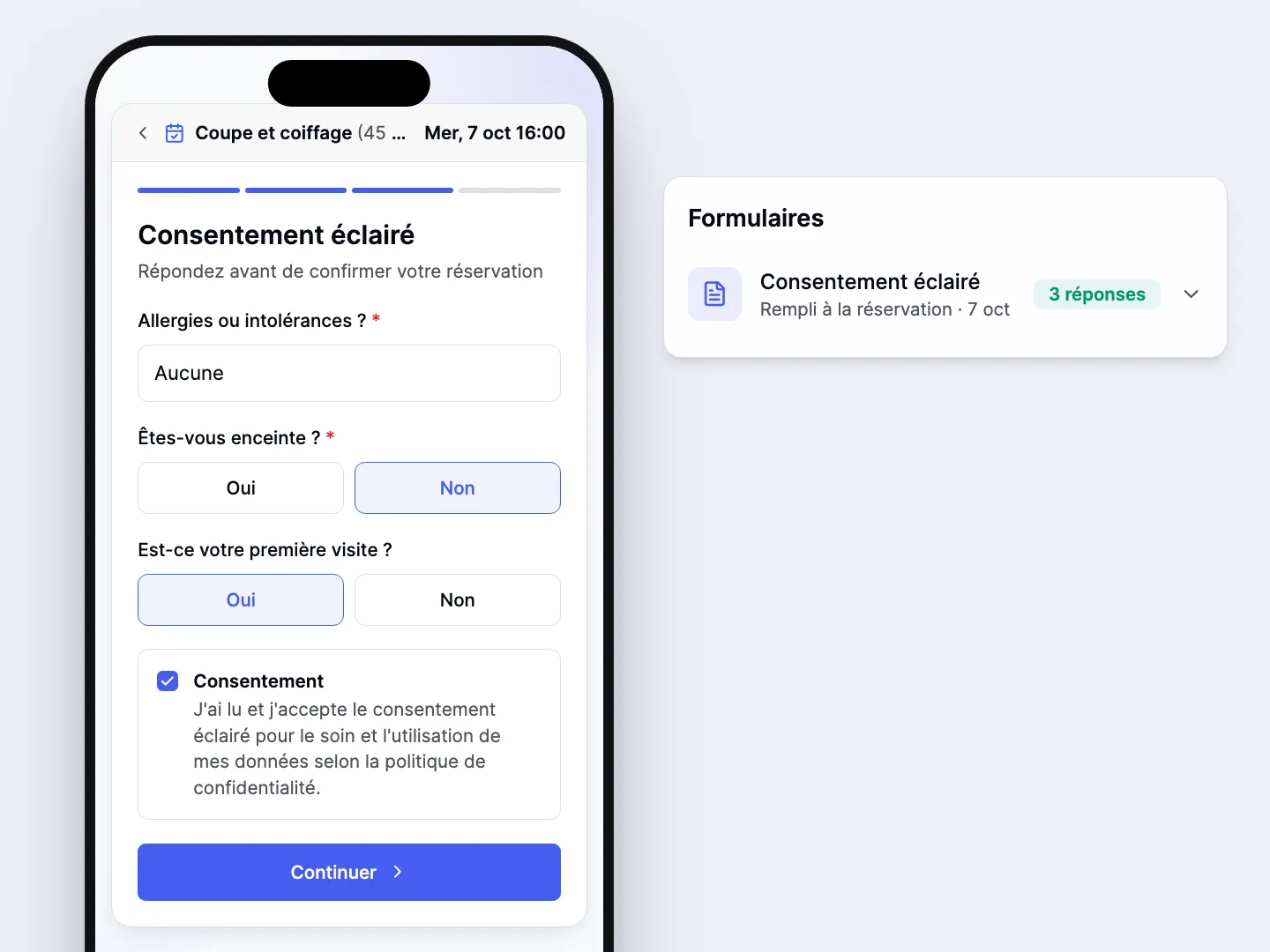 Des formulaires remplis avant d'entrer