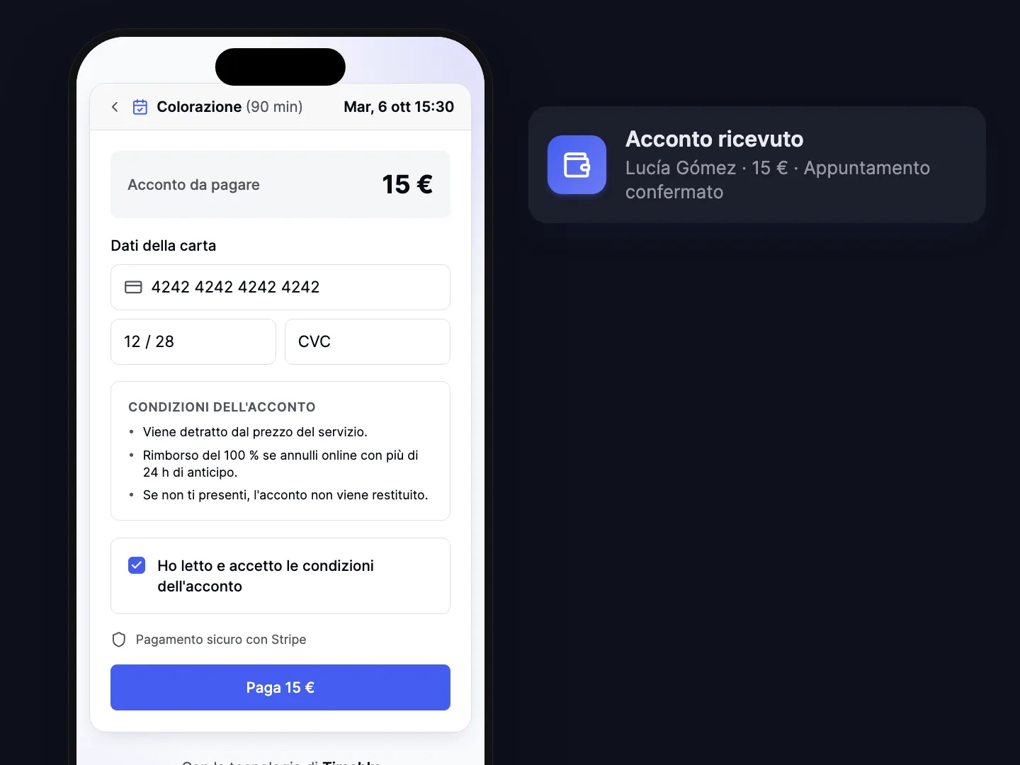 Incassa un acconto alla prenotazione
