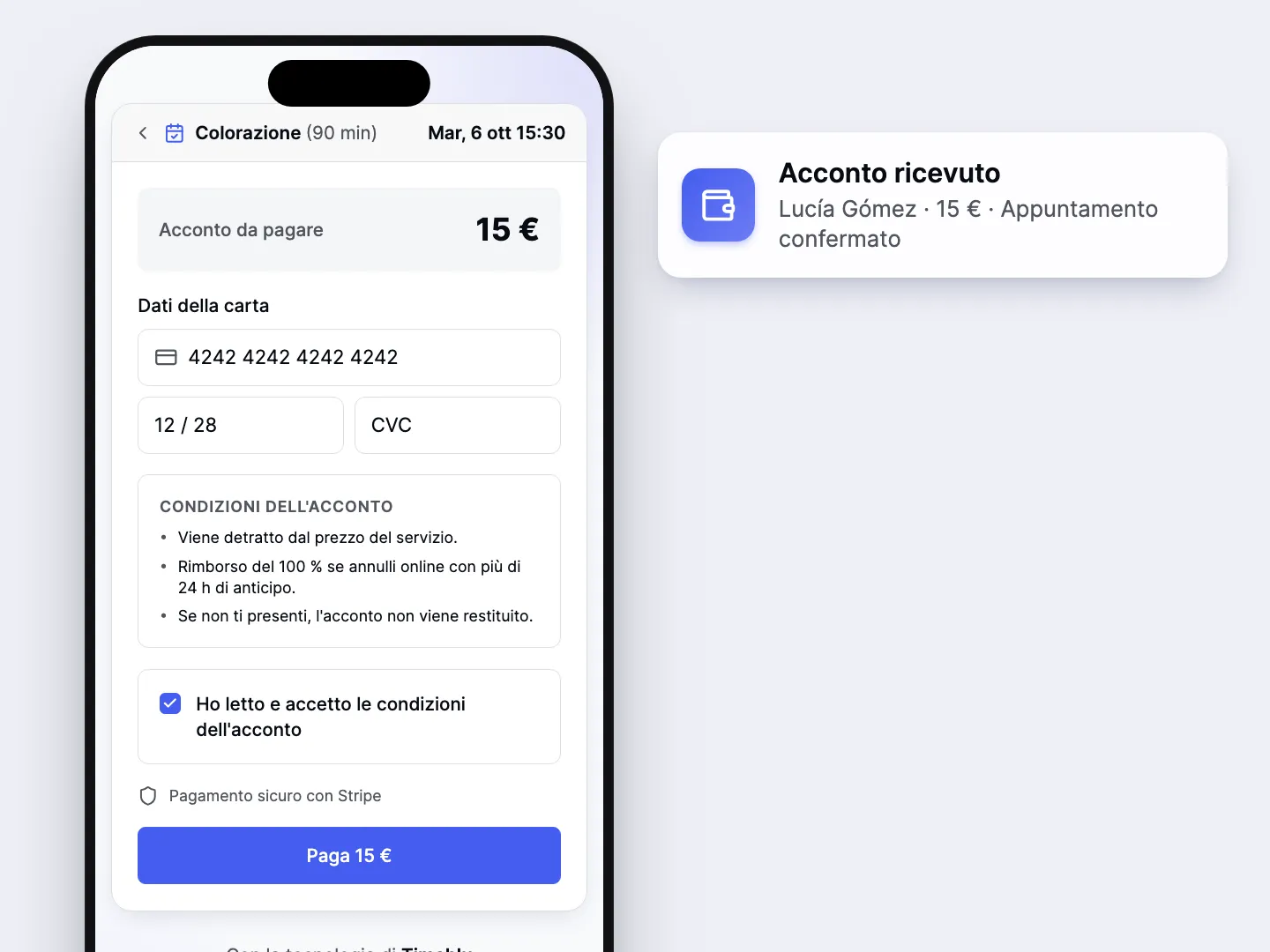 Incassa un acconto alla prenotazione